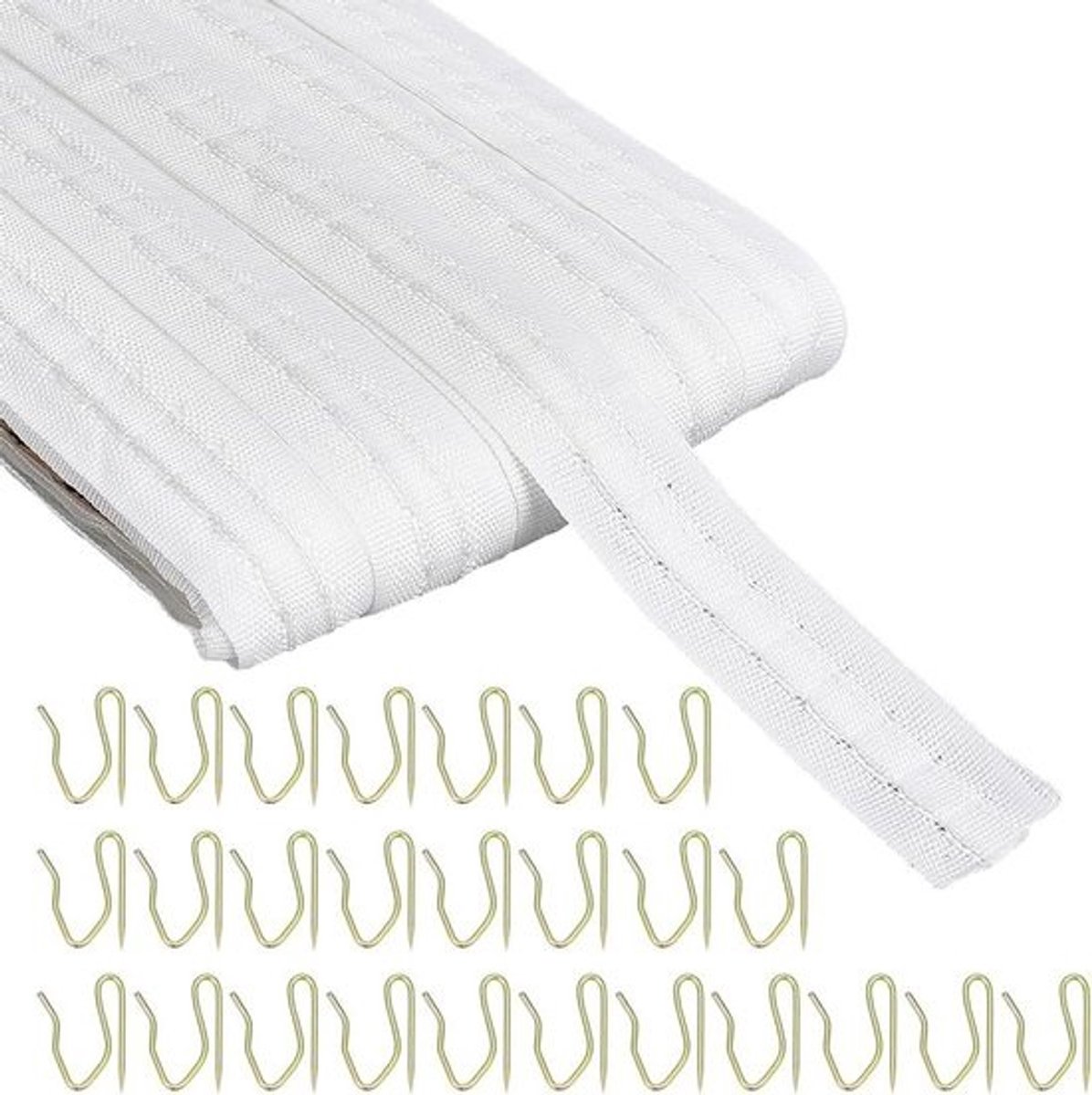 Plooiband voor gordijnen met 200 haken van verzinkt ijzer - 56 m polyestertape - 2,5 cm breed - wit