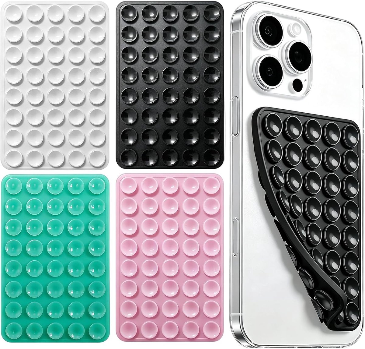 Set van 4 siliconen zuignap, 40 korrels, dubbelzijdig, siliconen zuignap, sterke grip houder voor mobiele mobiele telefoons, selfies en video's