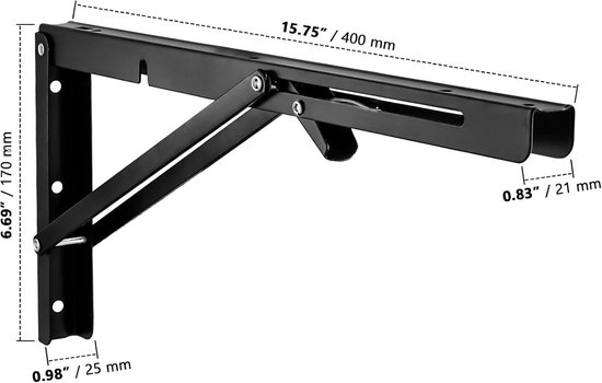 4 Stuks 46 Inch Vouwbare Planksteunen, Sterke Metalen Driehoekige Steunen voor Wandmontage, Ideaal voor Meubels en Opslag met 80kg Draagvermogen — afbeelding 5