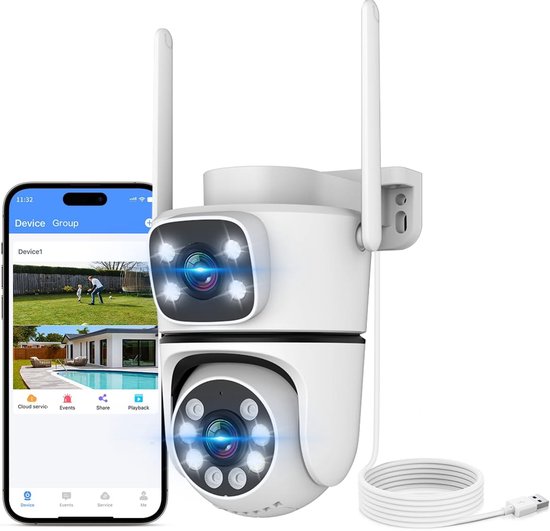 Dual-Lens Beveiligingscamera Buiten - 2.4GHz & 5GHz WiFi - PTZ Camera met Dubbel Beeld - Kleur Nachtzicht - AI Bewegingsdetectie & Auto-Tracking - 2-Weg Audio - Draadloos - Voor Huis & Tuin — afbeelding 3