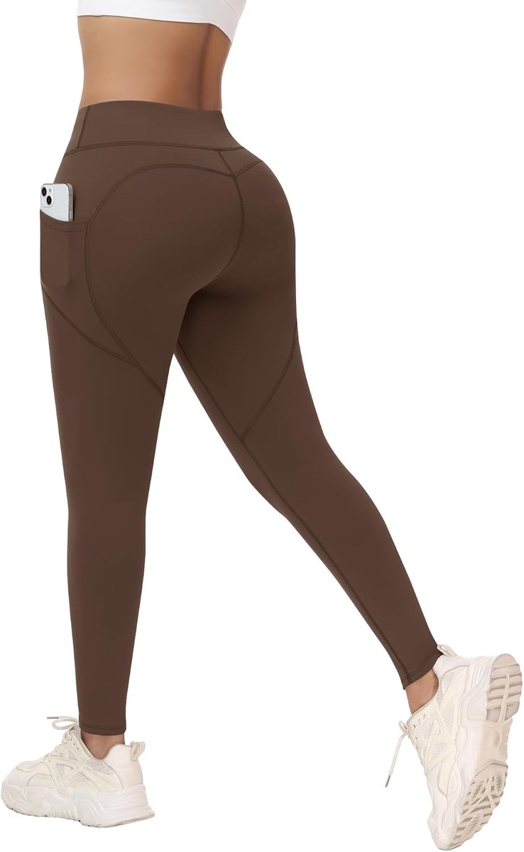 Leggings voor dames, hoge taille, elastische sportbroek met zakken