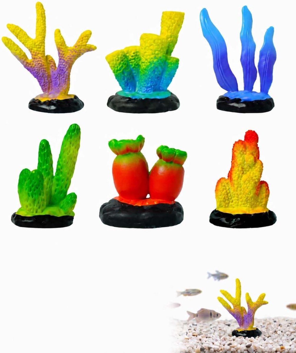 6 stuks kunstkoraaldecoratie, aquariumplanten, kunstaccessoires, visdecoratie voor aquariumvissen, kunstplanten met hars, koraal, creëert natuurlijke beschermruimte voor stressvrij
