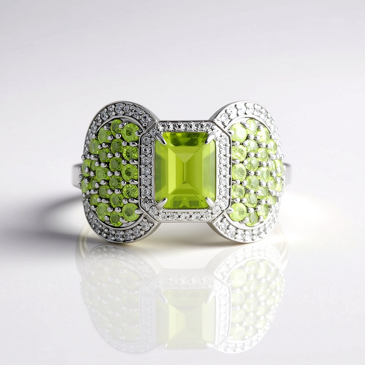 Cavill - Brede Zilveren Ring - 1,881 ct Achthoekige Peridoot - 925 Sterling Zilver Platina Gecoat - Elegante Ring met Groene Edelstenen