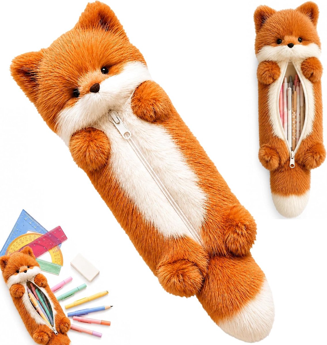 Pluche pennenetui, etui voor jongens, meisjes, bruin, Cattoon