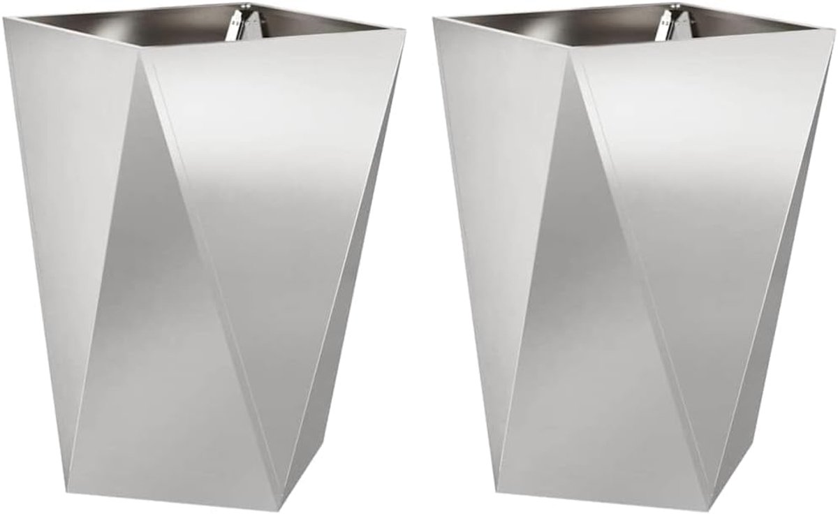 Plantenbak roestvrij staal 50 x 50 x 75 cm, plantenbak 2 stuks zilver voor tuin terras, moderne stalen plantenbak met golvende zijkanten voor struiken en siergrassen