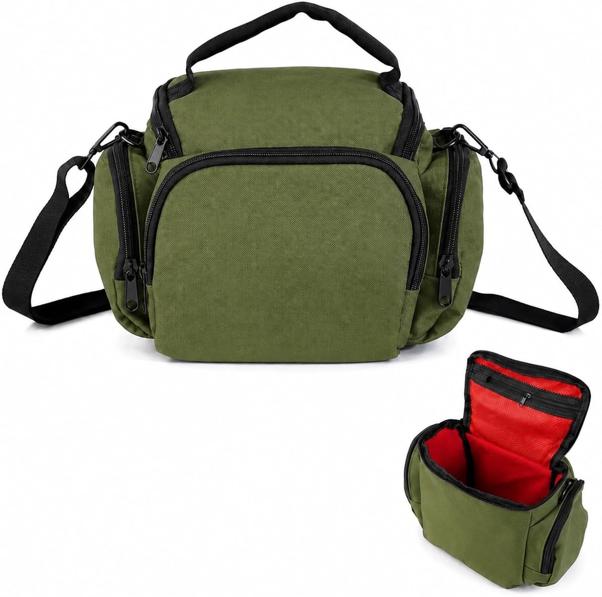 Cameratas met schouderriem, waterdichte Oxford-cameratas, crossbodytas met verstelbare riem voor DSLR/SLR en lenzen, compatibel met Canon/Nikon/Sony, Groen, Eigentijds