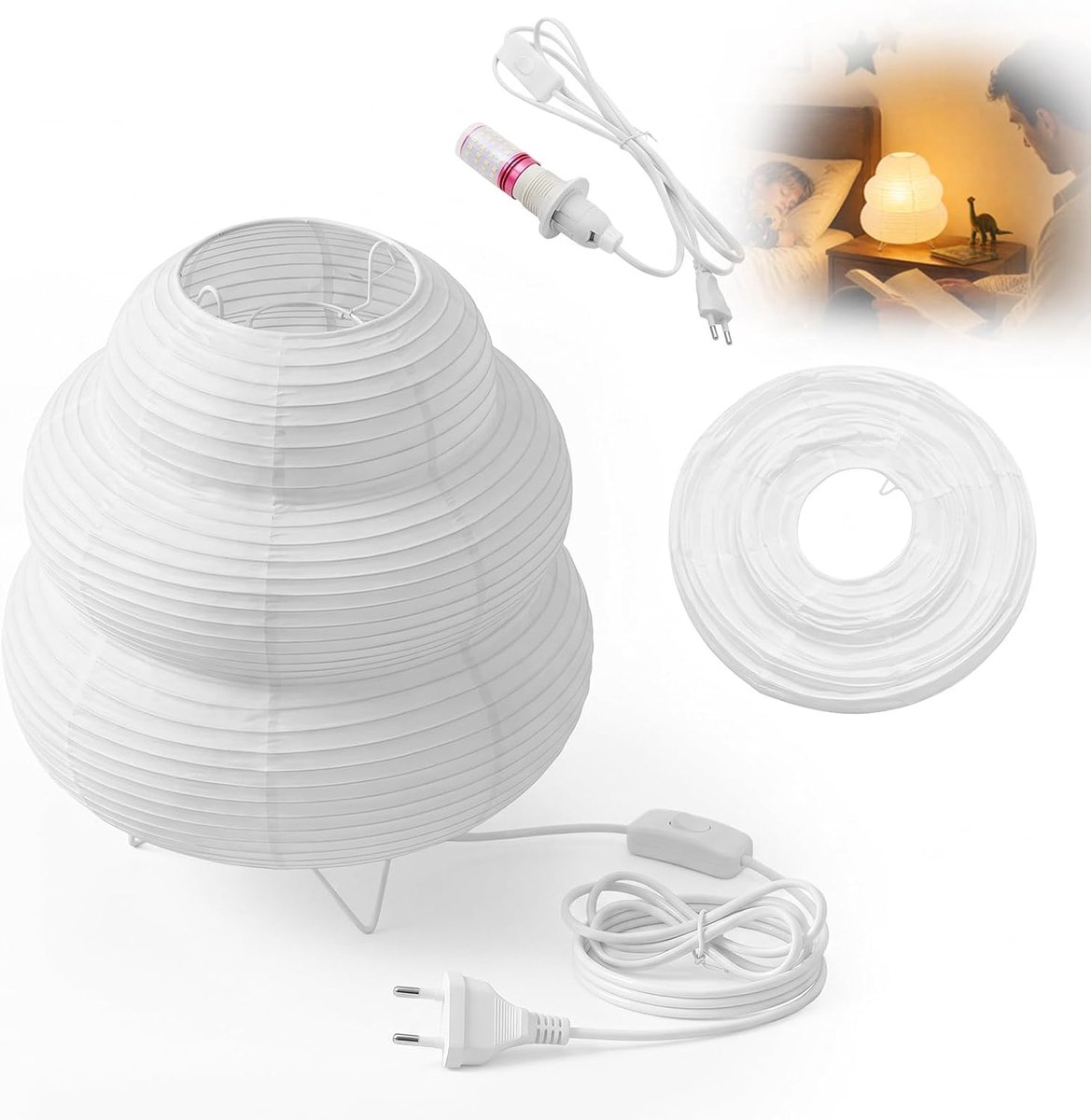 Tafellamp wit E14, bedlampje met schakelaar en LED-lamp