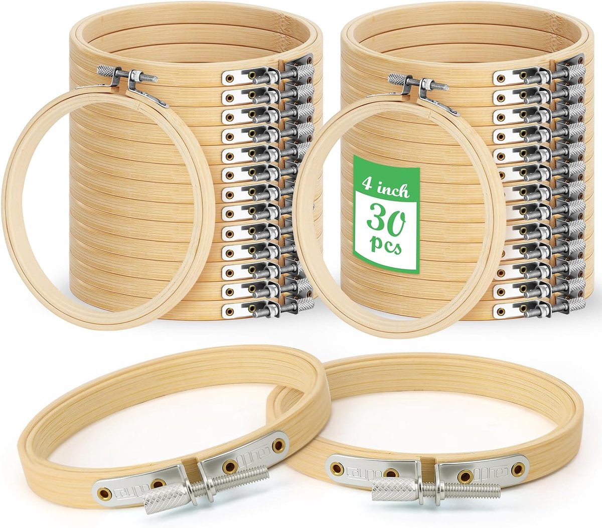 30 stuks borduurlijsten, bamboe, 10 cm, klein kruissteekframe met metalen schroef, ronde borduurringen voor handborduurwerk, kruissteek, naaien, doe-het-zelf knutselen en wanddecoratie
