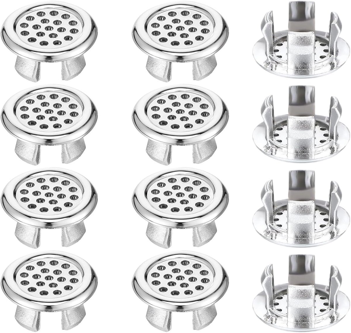 12 stuks overloopstop voor wastafel, overloopring 22 mm van ABS, overloopdeksel voor gootsteen in keuken en badkamer, rond, zilverkleurig