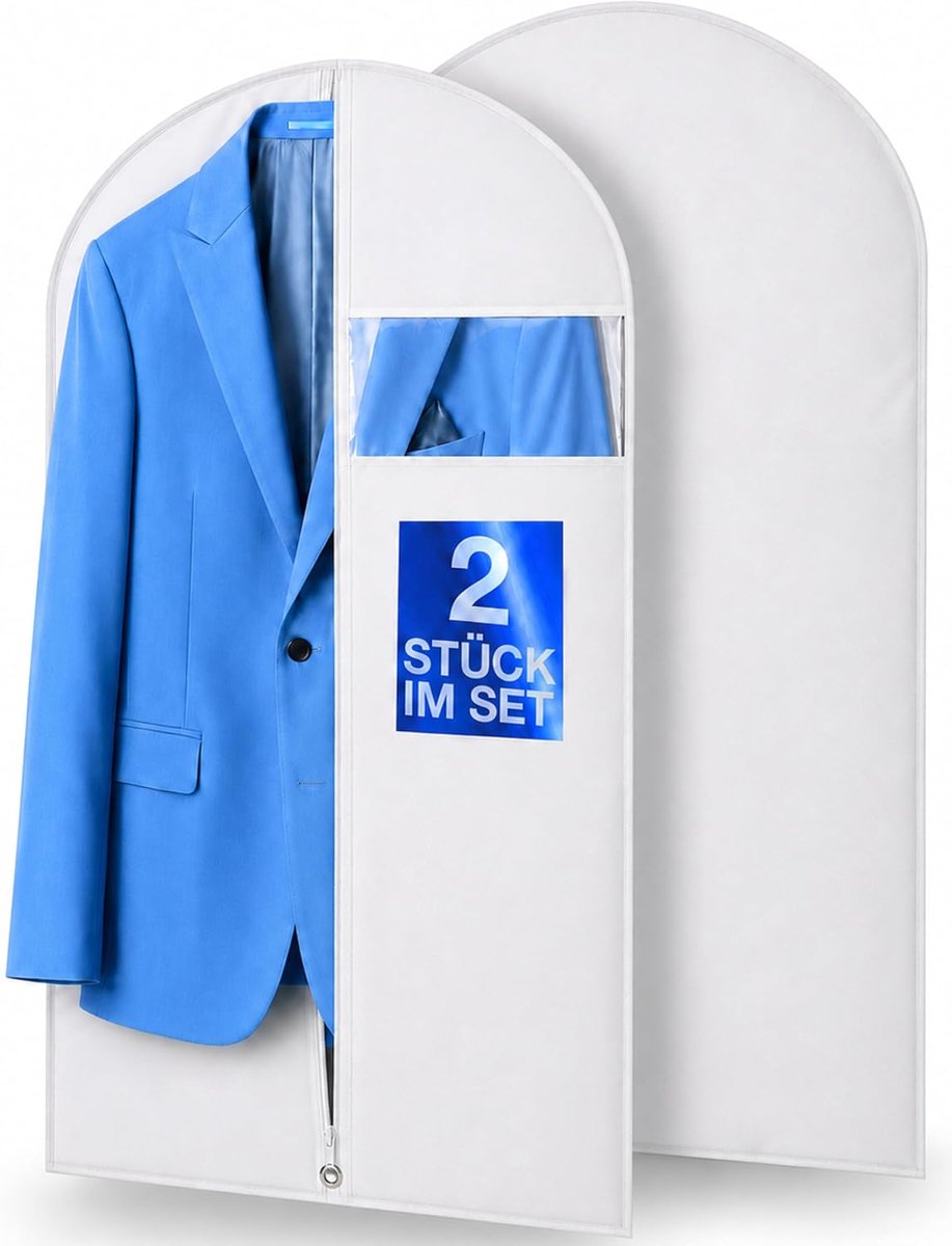 Kledingzakken 152 x 60 cm, 2 stuks met ritssluiting, wit