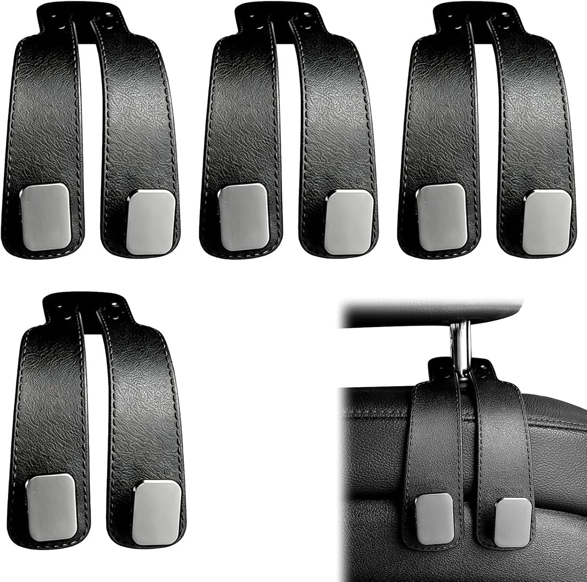 4 stuks autostoelhaken hoofdsteun dubbele haak auto organizer zwart