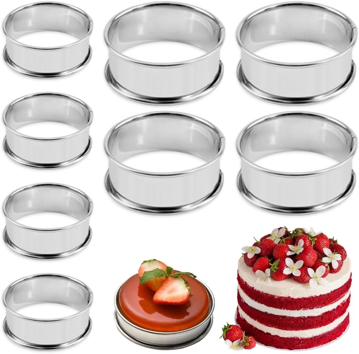 Set van 6 Crumpet Ringen en Muffin Ringen voor Perfecte Bakresultaten - 10cm en 8cm Formaat, Ideaal voor Taarten en Desserts