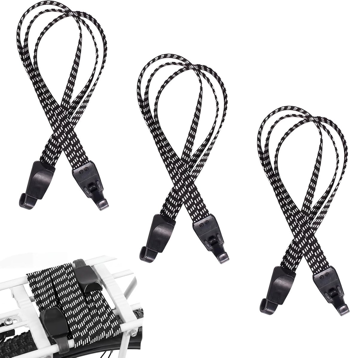 3 stuks bagagespanners fiets met haken, bagagedrager spanriem