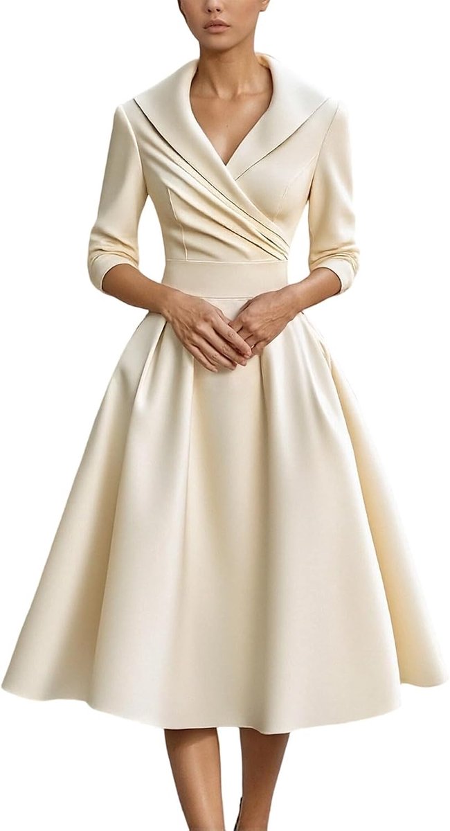 Jurk voor dames, elegant, chic, casual, avond, cocktail, ceremonie, grote maat, V-hals, lange mouwen, vloeiend, comfortabel, A15