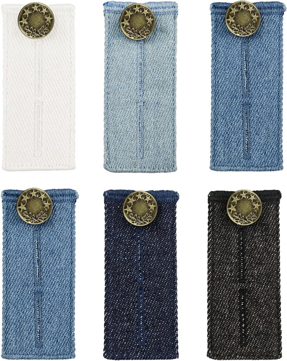 6 stuks jeans knoop taille verlenger, verstelbaar, voor broeken, rokken, heren en dames, 5 kleuren