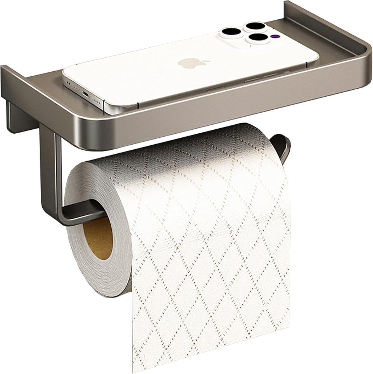 SnelShoppen - Toiletrolhouder zonder boren (Grijs), Toiletpapierhouder met opbergruimte voor badkamer, Zelfklevend of Schroefbaar, Roestvrij, Waterdic