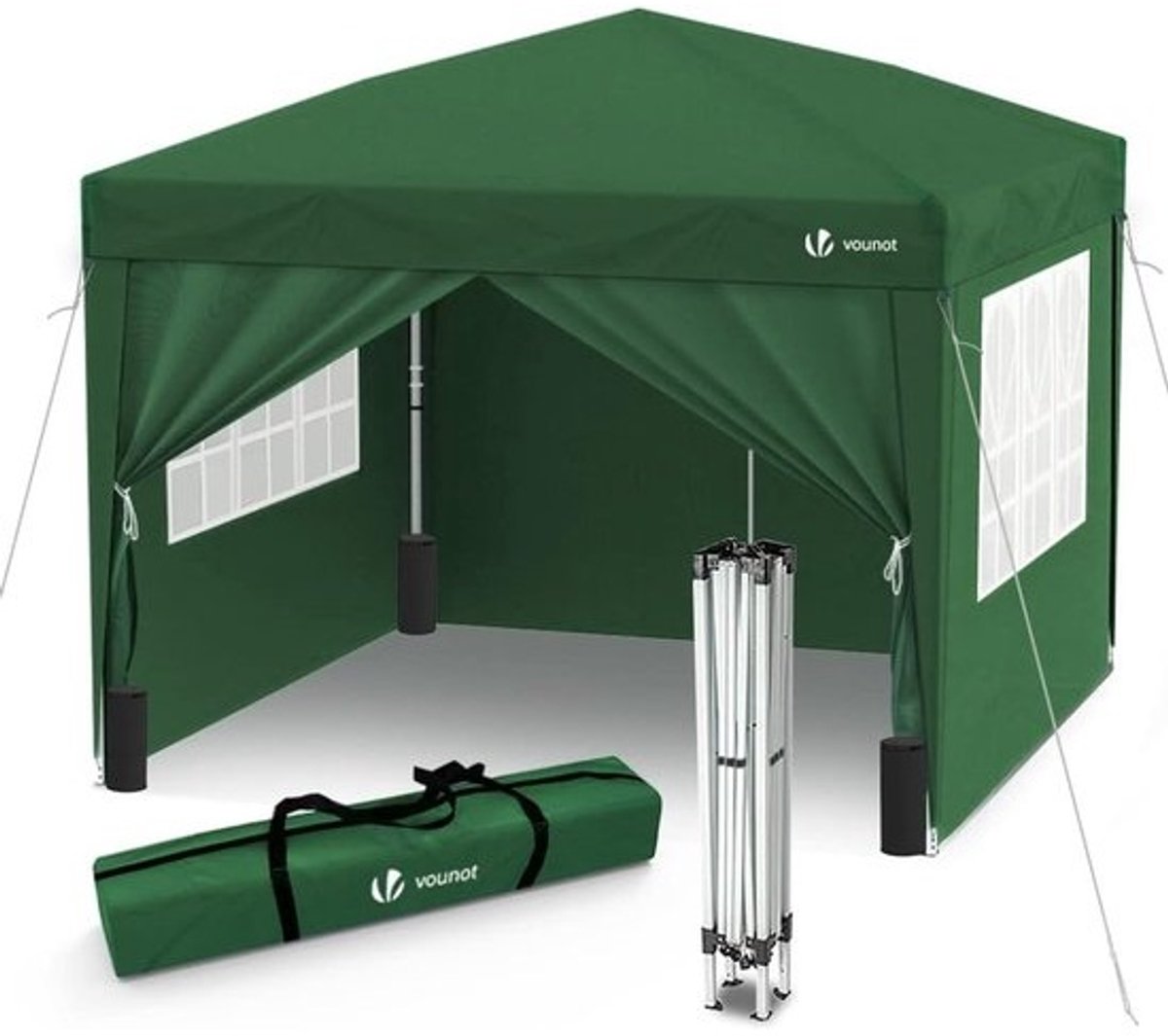 Opvouwbaar tuinpaviljoen - 3×3 m - Met zijkanten en zandzakken - Voor camping, festival en tuin