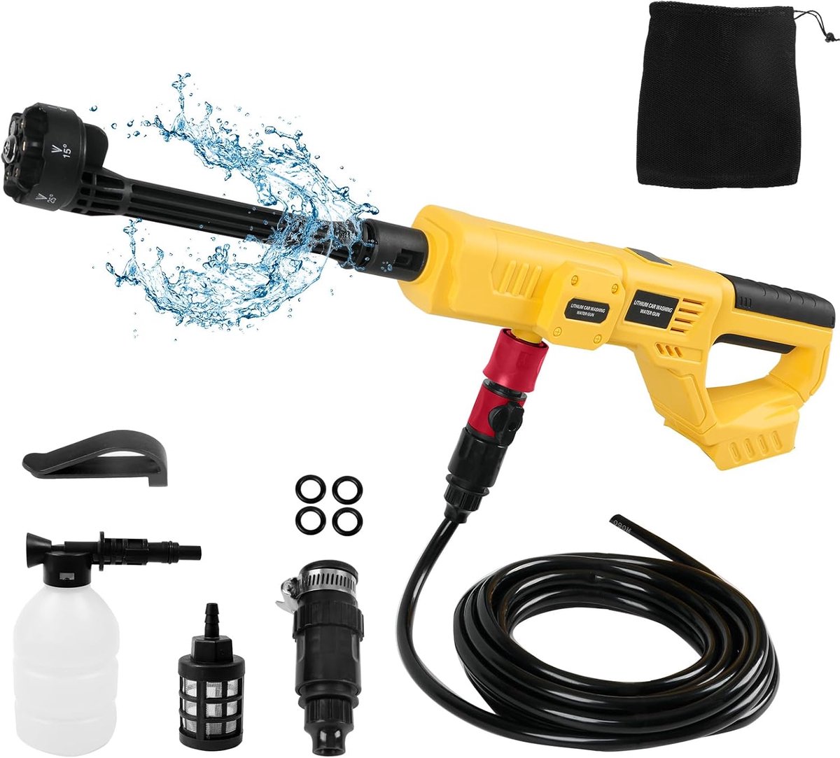 SnelShoppen - Draadloze Hogedrukreiniger 1000 PSI, 21000 tpm, 6-in-1 Mondstuk, Draagbare Handreiniger voor Auto's, Vloeren, Muren, 18-20 V Accu (zonde