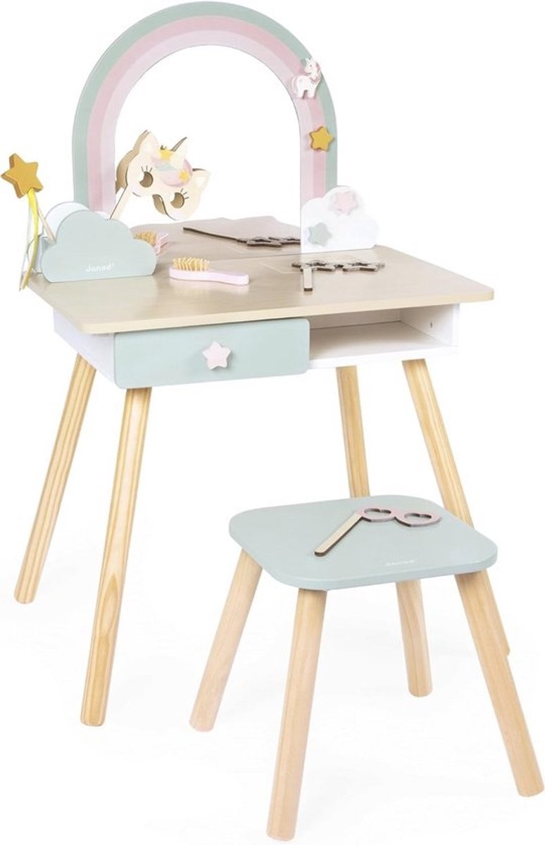 Magische eenhoornkaptafel voor kinderen met spiegel en accessoires - Creatief speelgoed vanaf 3 jaar