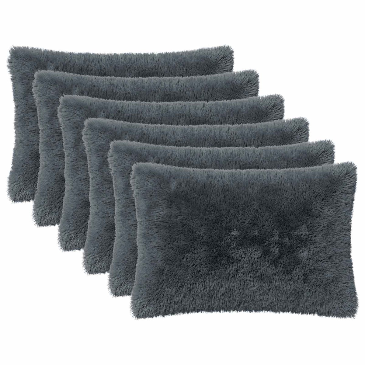 vidaXL Dekenkussen - 6 - st - HEERLEN - Antraciet - 30 - x - 50 - cm - PV - Fleece