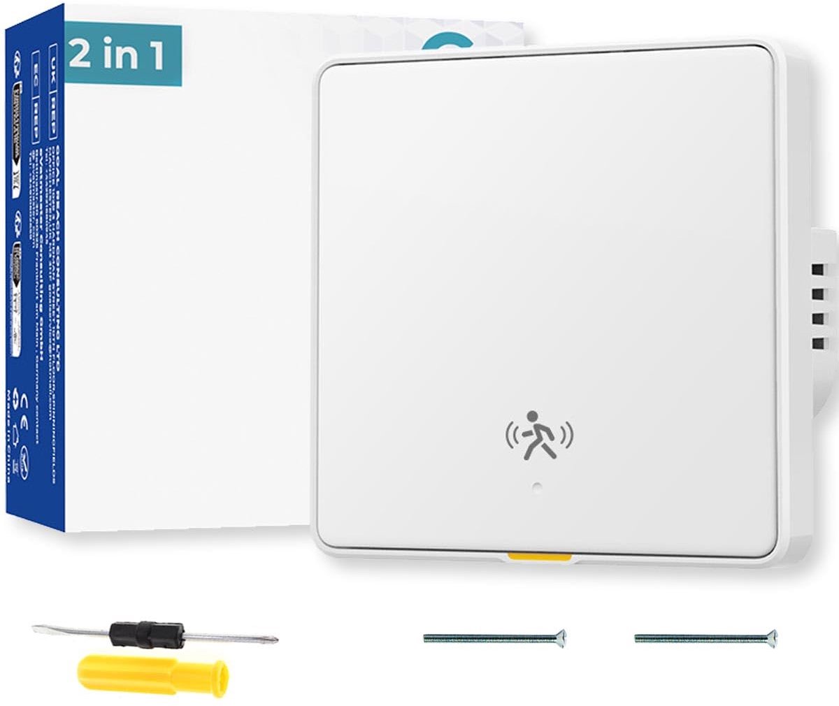 Bewegingsmelder, inbouw, wifi, slimme lichtschakelaar, twee in én, 120°, 5 m, 10 G, mmWave radar, bekabelde - ShopVlot