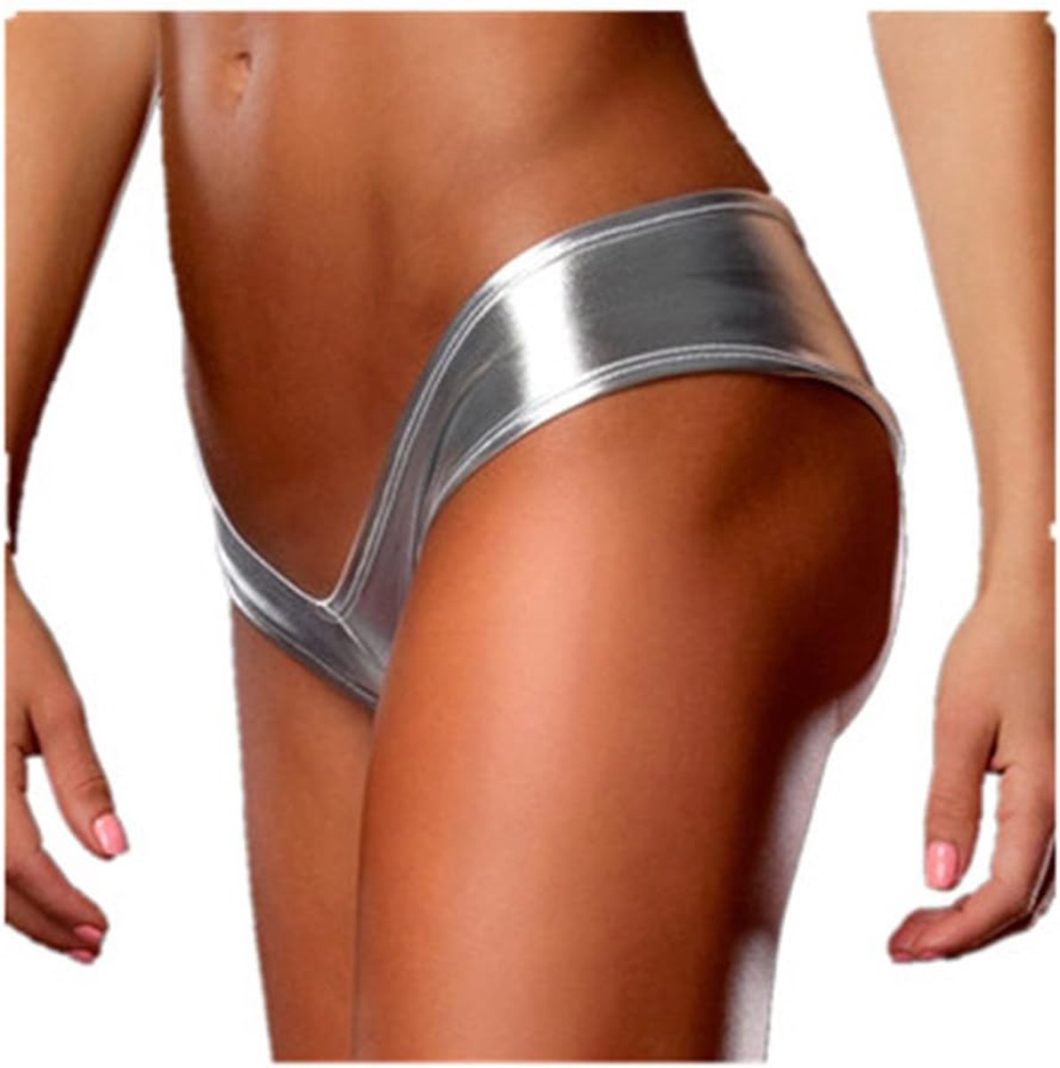 Women's Underwear Pants Sexy Seductive Leather PU Briefs G-String Thong Briefs Silver M - ShopVlot
