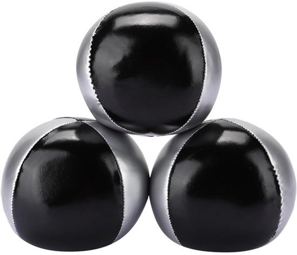Set jongleerballen - Oefenballen - Behendigheid oefenen - Zachte PU-leergrip - 3 stuks - Zilver en zwart
