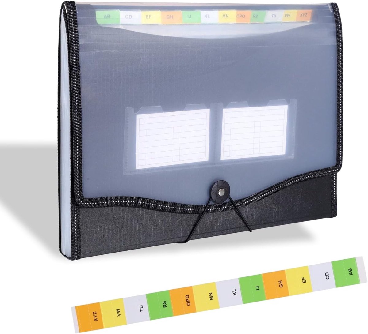 Uitbreidende bestandsmap 13 zakken, accordeon documentenorganizer met 12 tabbladen en indexlabels, draagbare archiefkoffer voor thuis, kantoor en school, zwart
