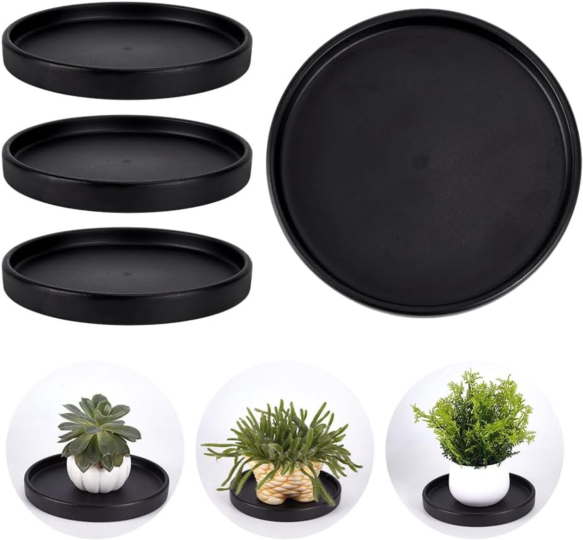 Onderzetters voor planten, 4 stuks, 18,7 x 2,2 cm, plantendruppelkommen, keramische bloempot, basis, multifunctioneel, decoratief dienblad voor binnen en buiten, thuis