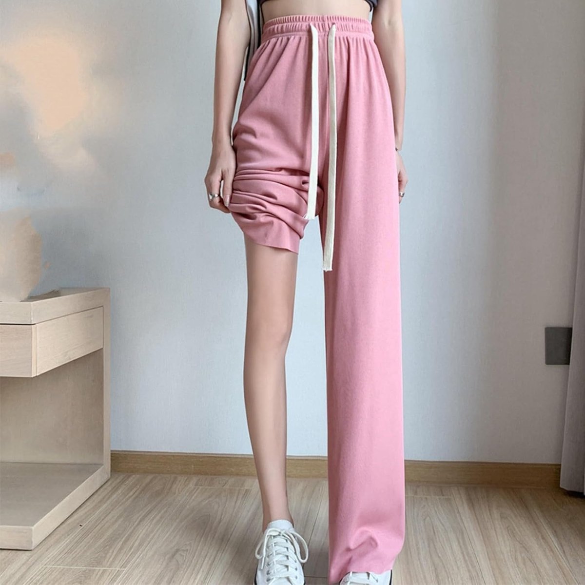 Wijde Pijpen Broek - Zomer Dunne Dames Hoge Taille Broek Met Rechte Pijpen Mode Effen Kleur Losse Dweilbroek Elegante Dames Chiffon Wijde Pijpen Broek Casual Outdoor Broek