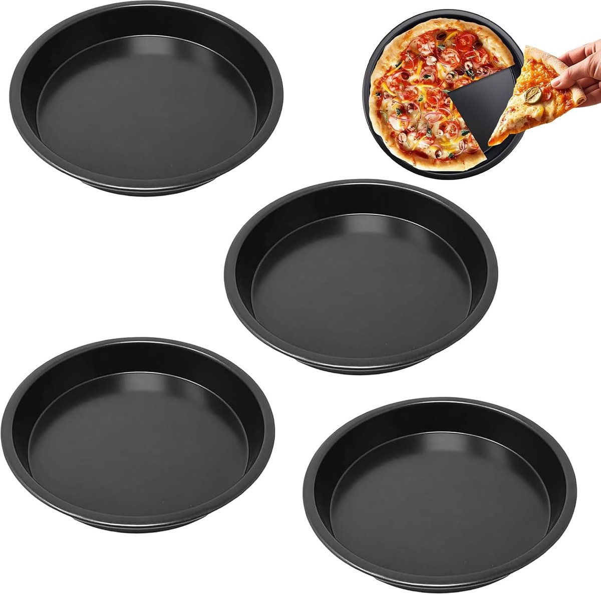 Pizza Bakplaat Set van 6, Ø16 cm, Anti-aanbak Coating, Hoogwaardige Koolstofstaal, Geschikt voor Pizza, Taart, Quiche, Duurzaam en Makkelijk te Reinigen