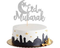 Eid Mubarak, ramadan taarttopper, mubarak taartdecoratie, cupcake-eid, voor moslim, eid, islamitische taartdecoratie (zilver B)