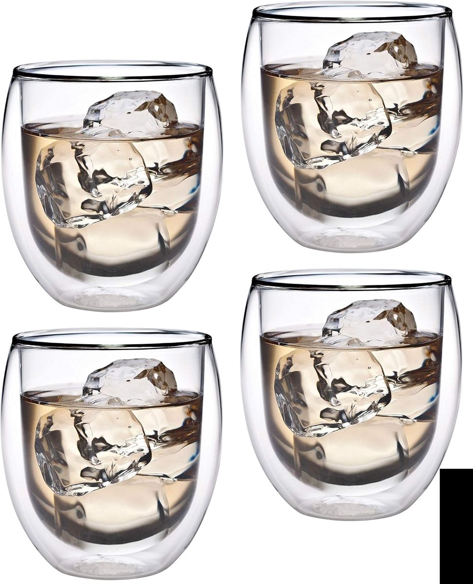 Set met 4 cappuccino-kopjes, koffieglazen, borosilicaatglas, 400 ml, dubbelwandige glazen voor macchiato, ice coffee, transparante koffiekopjes, thermoglazen van dubbelglas