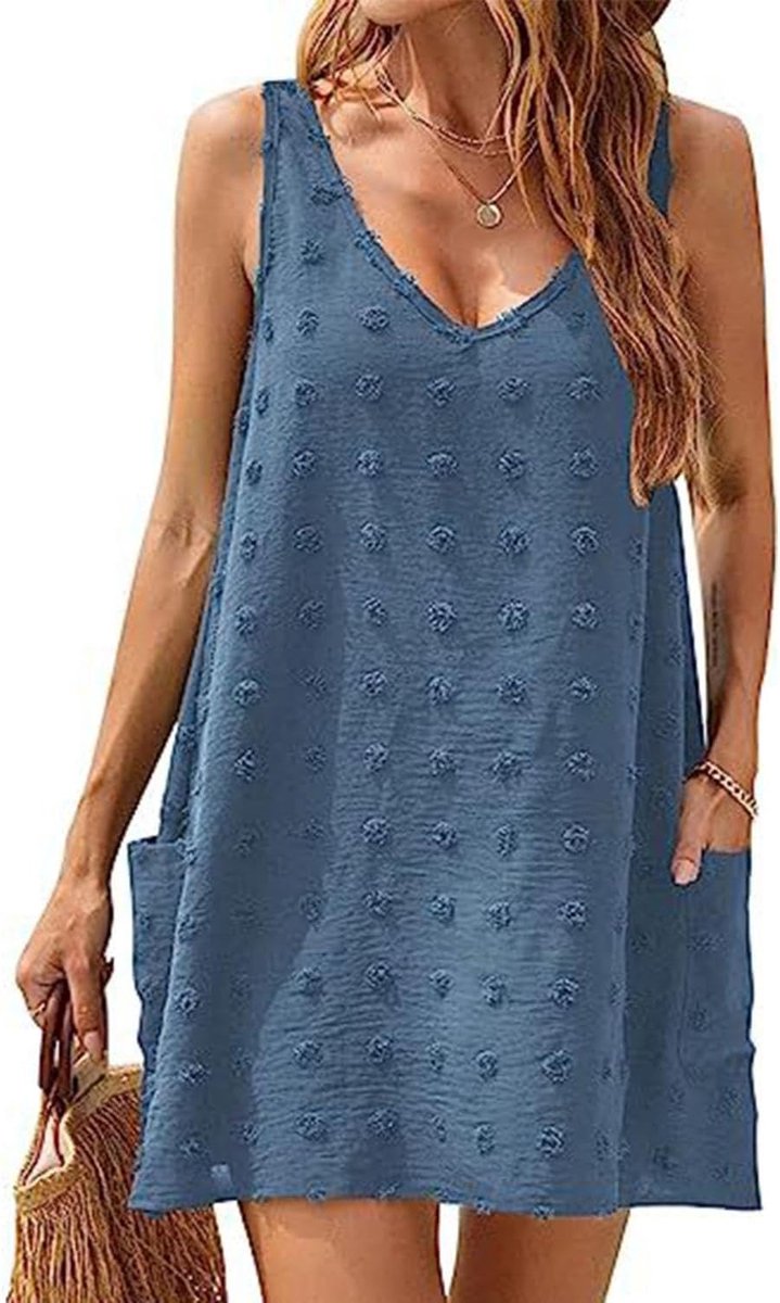 Strandjurk voor dames, cover-up badpak, cover-up, zomer, casual jurk, tankjurk, strandjurk, kant, strandtuniek, V-hals, kort, zomer, strandponcho, bikini cover-up