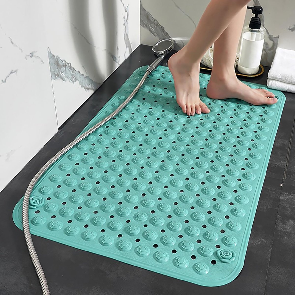 Douchemat Antislip Met Afvoergaten, Massage en Zuignappen, Schimmelbestendig, 50 x 80 cm, Groen
