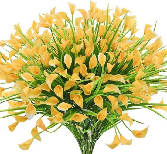 24 bundels kunstmatige calla lelies voor buiten - UV-bestendige decoratiebloemen in geel
