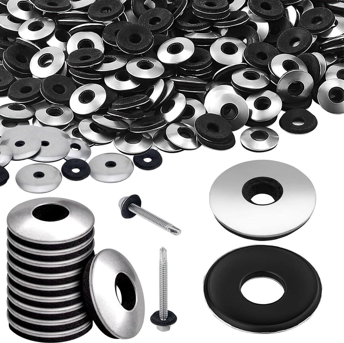 Sealing Washers EPDM Rubber Washers, Sealing Washers 304 Stainless Steel, Screws with Epdm Seal, M6.3 x 16 mm, 150 - ShopVlot