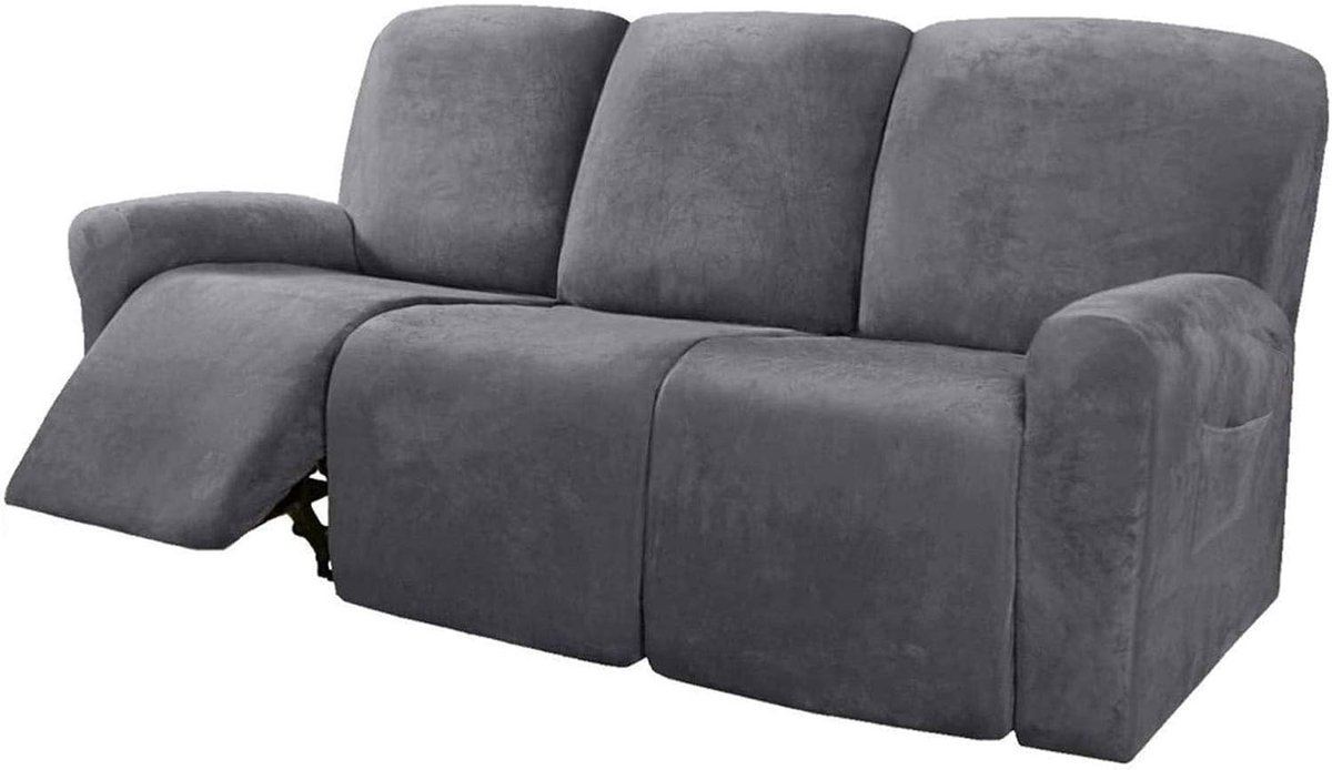 Recliner Hoes voor 3-Zits Bank, 8 Delige Microfiber Stretch Sofa Slipcover, Wasbare Meubelhoes voor Kinderen en Huisdieren, Zacht en Elastisch Fleece Bescherming
