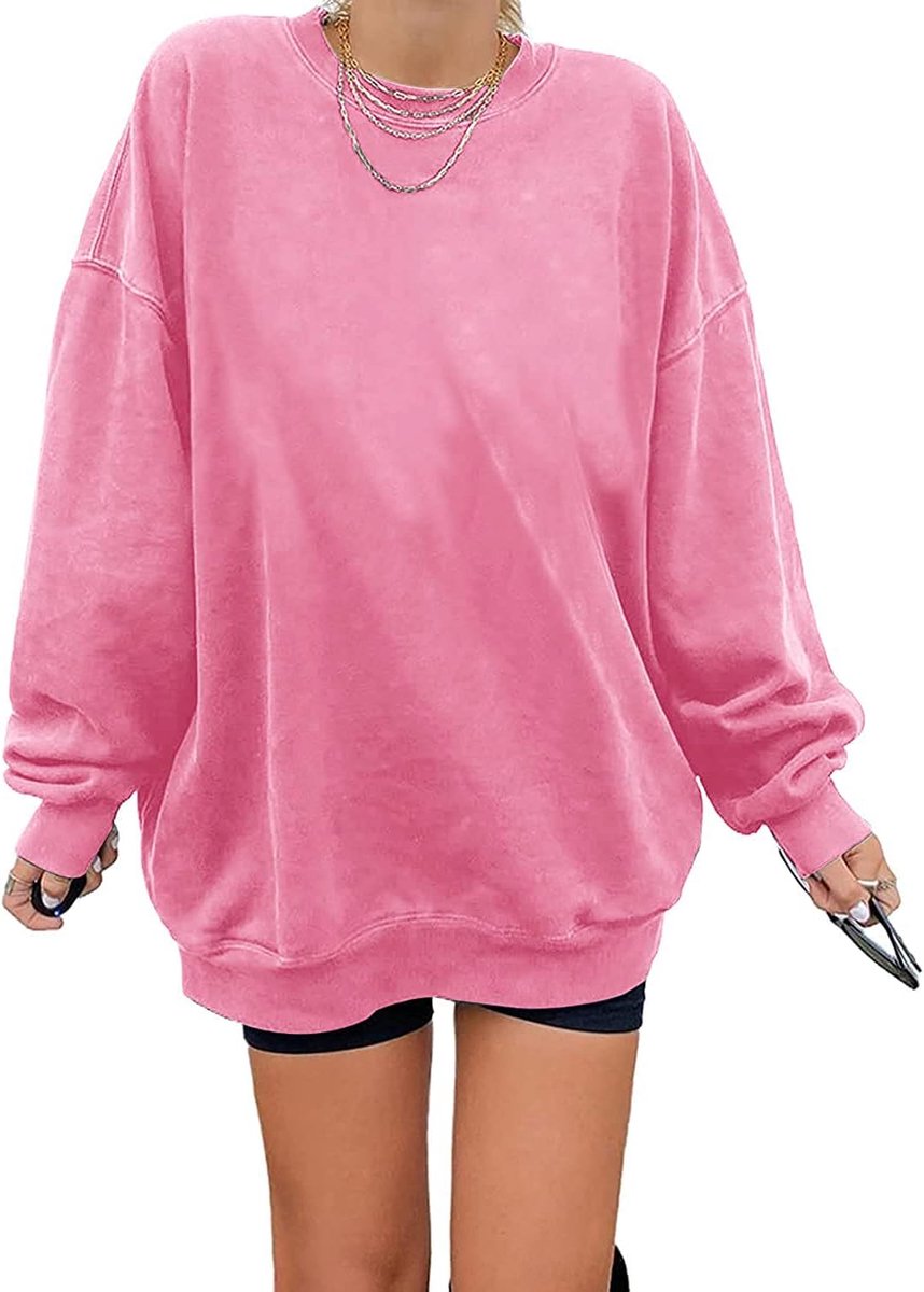 Angeles Sweatshirt voor dames, oversized, lange mouwen, ronde hals, basic, losse tops, zonder capuchon, tieners, vintage bovenstuk, shirts