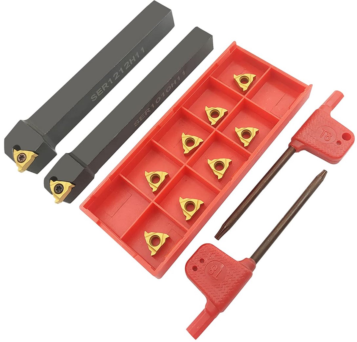 3/8" 1/2 "Boring Bar SER1010H11+SER1212H11 Draaibank Interne Insnijding Draaien Tool Houder met 10 stks 11ER A60 Interne Inrijpen Carbide Draaien Inserts