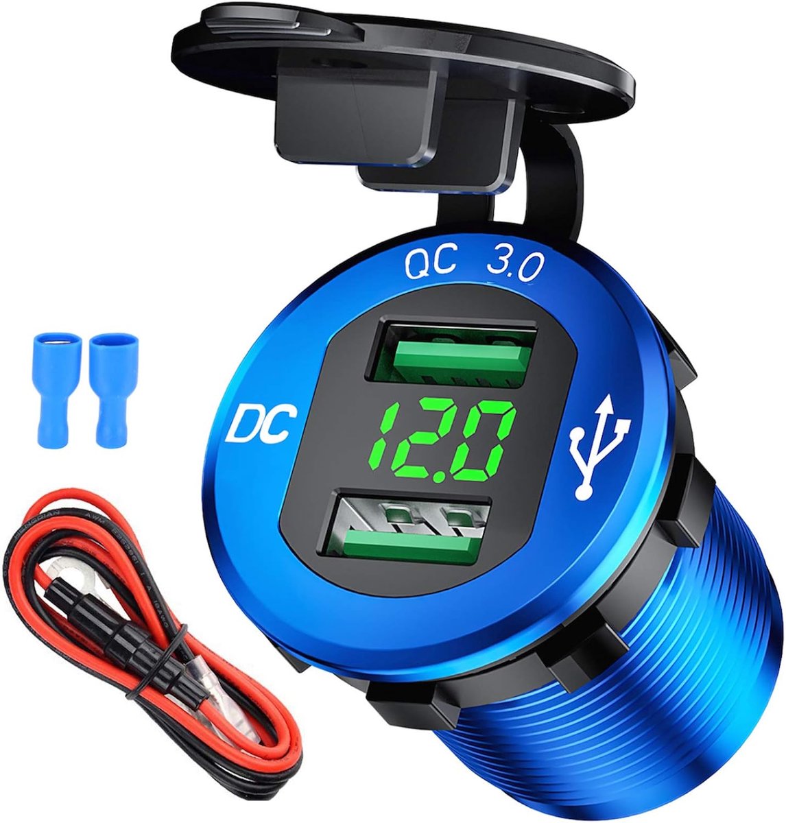 Snel opladen, dubbele autolader, 12 V/24 V, 36 W, USB-autolader, QC 3.0, waterdicht, universele sigarettenaansteker, adapter voor motorfiets, caravan, boot, vrachtwagen