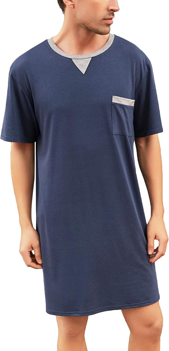 Pyjamatops voor heren, zacht ademend nachthemd, knielengte, nachthemden, korte mouwen, nachtkleding, loungewear