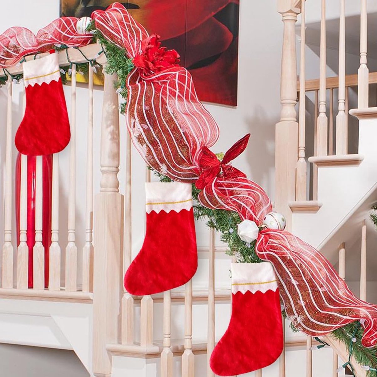 Kousen, kerstsokken om op te hangen, kerstboomsokken, kerstkous voor open haard, kerstboom, open haard, decoratie, kerstdecoratie, Amerikaanse snoepzak, kerstkous (groen)