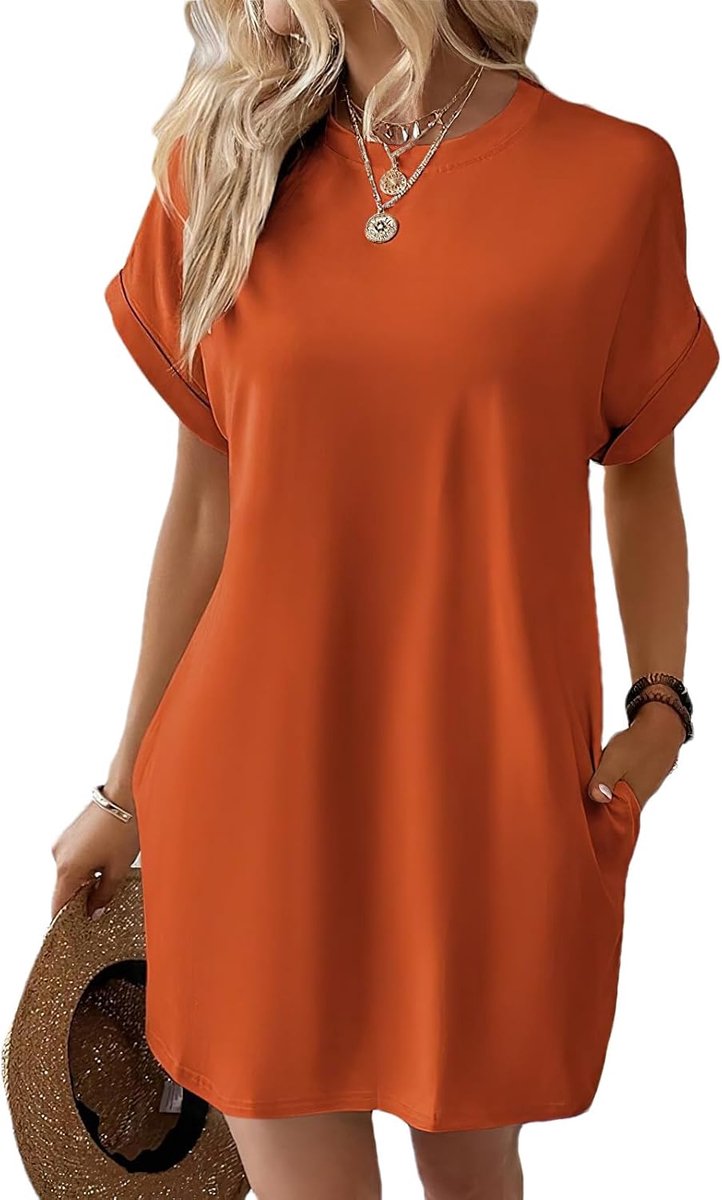 Zomerjurk casual t-shirt korte mouw strand cover ups met zakken