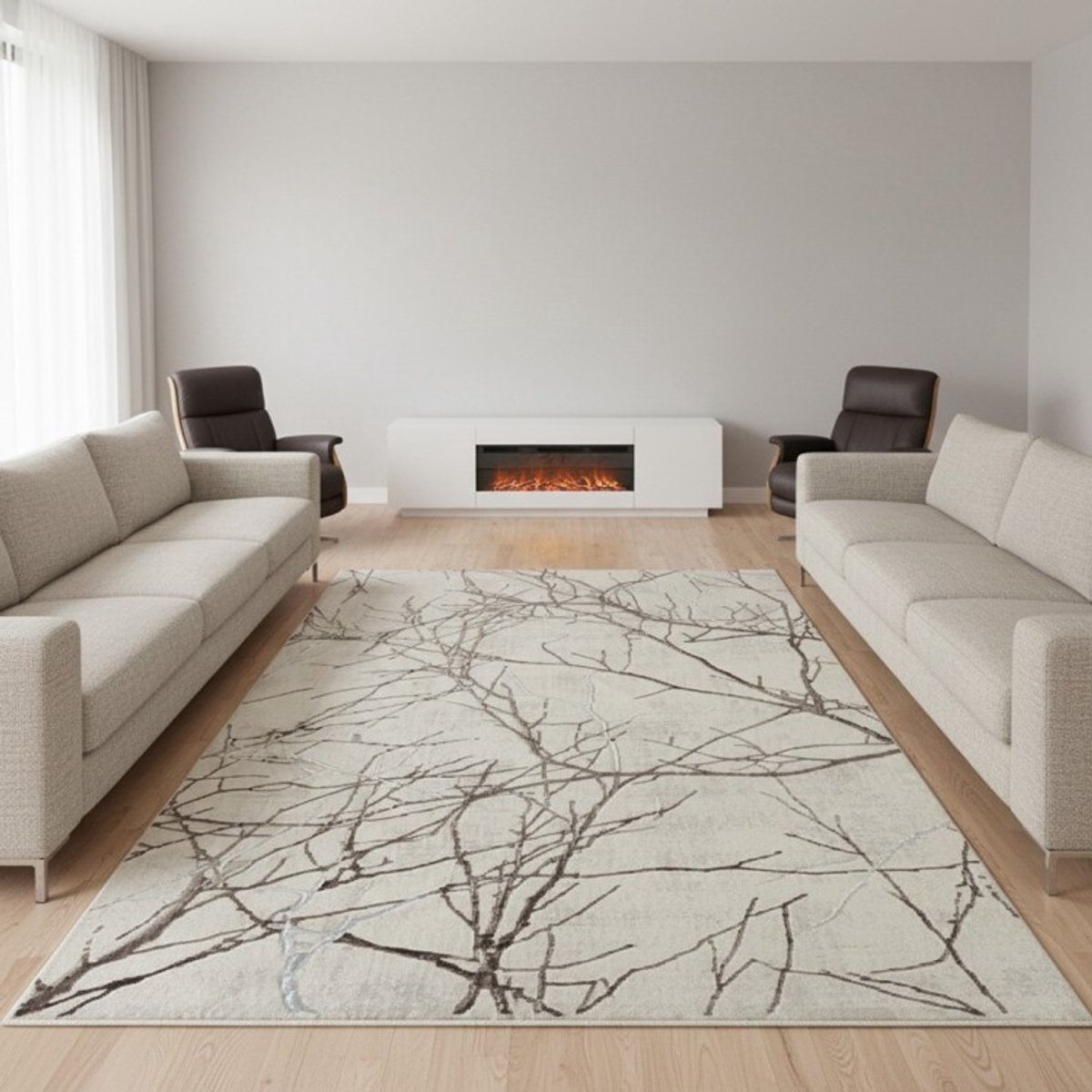 TapisTrend Designer tapijt Crème 200x290 cm Modern vloerkleed met ineengestrengelde takken en een marmerlook, geschikt voor de woonkamer, slaapkamer en eetkamer