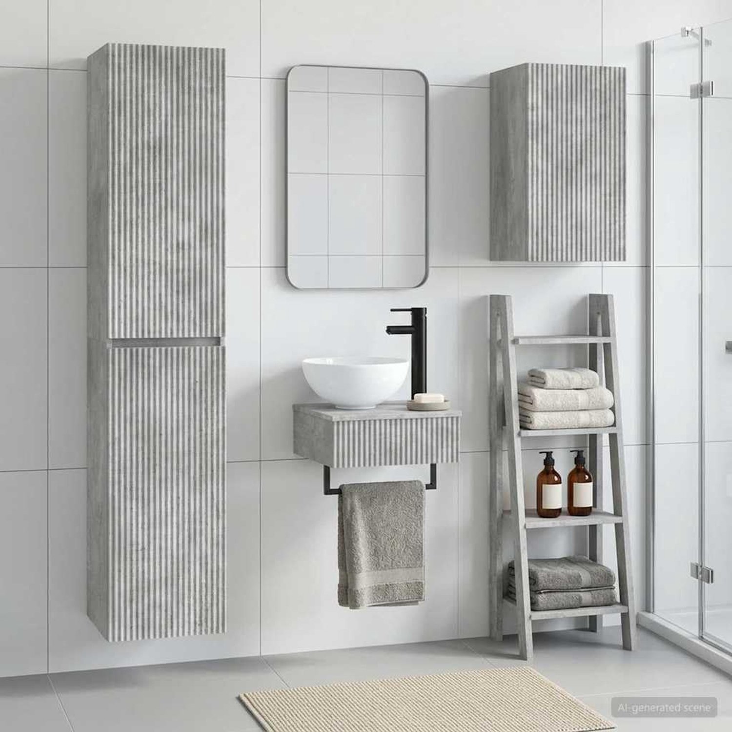 Badkamerkast set 3 st. Beton grijs 33 x 34,5 x 160 cm houtmateriaal