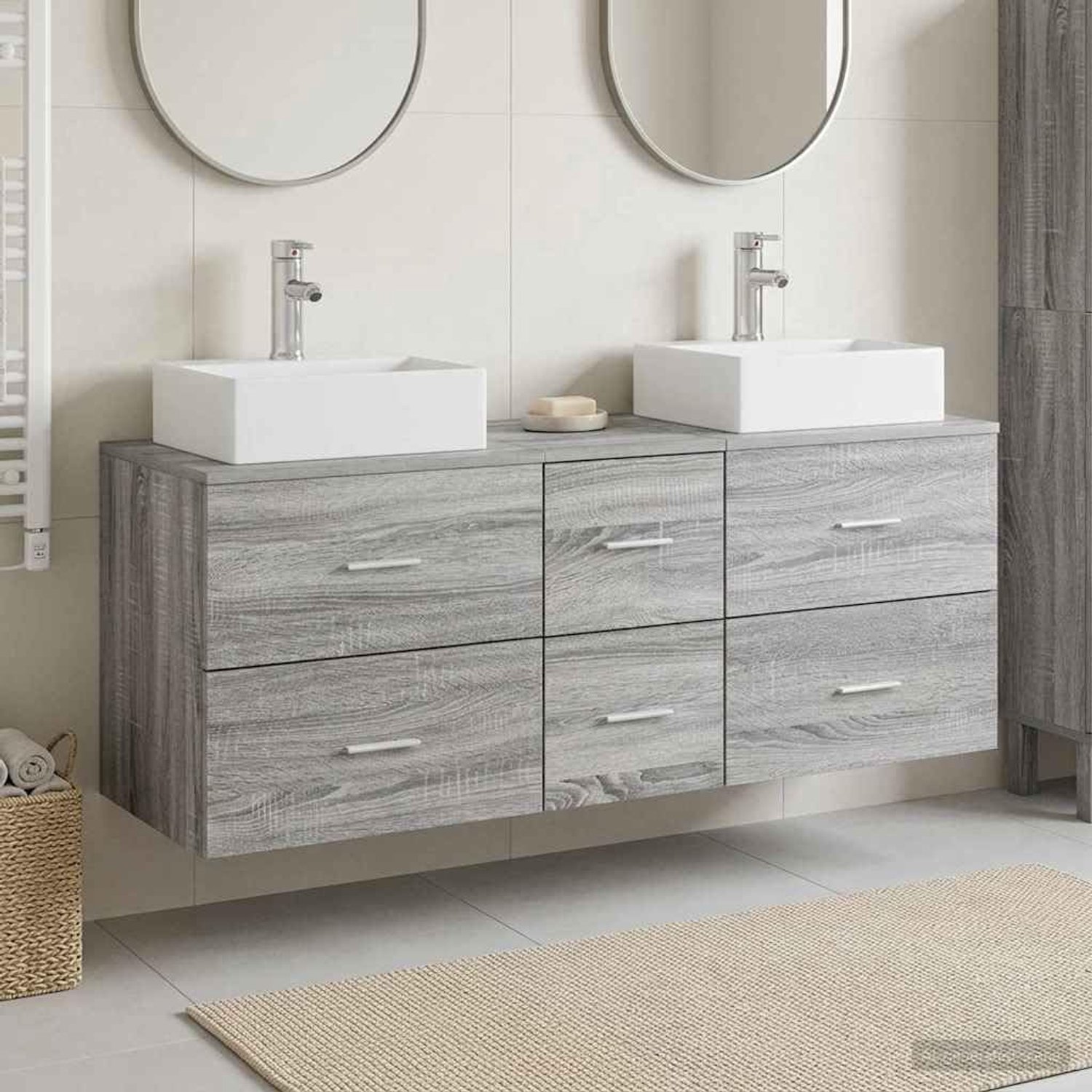 Badkamerkastset 3 STK. Grijs Sonoma 49,5 x 41 x 62,5 cm