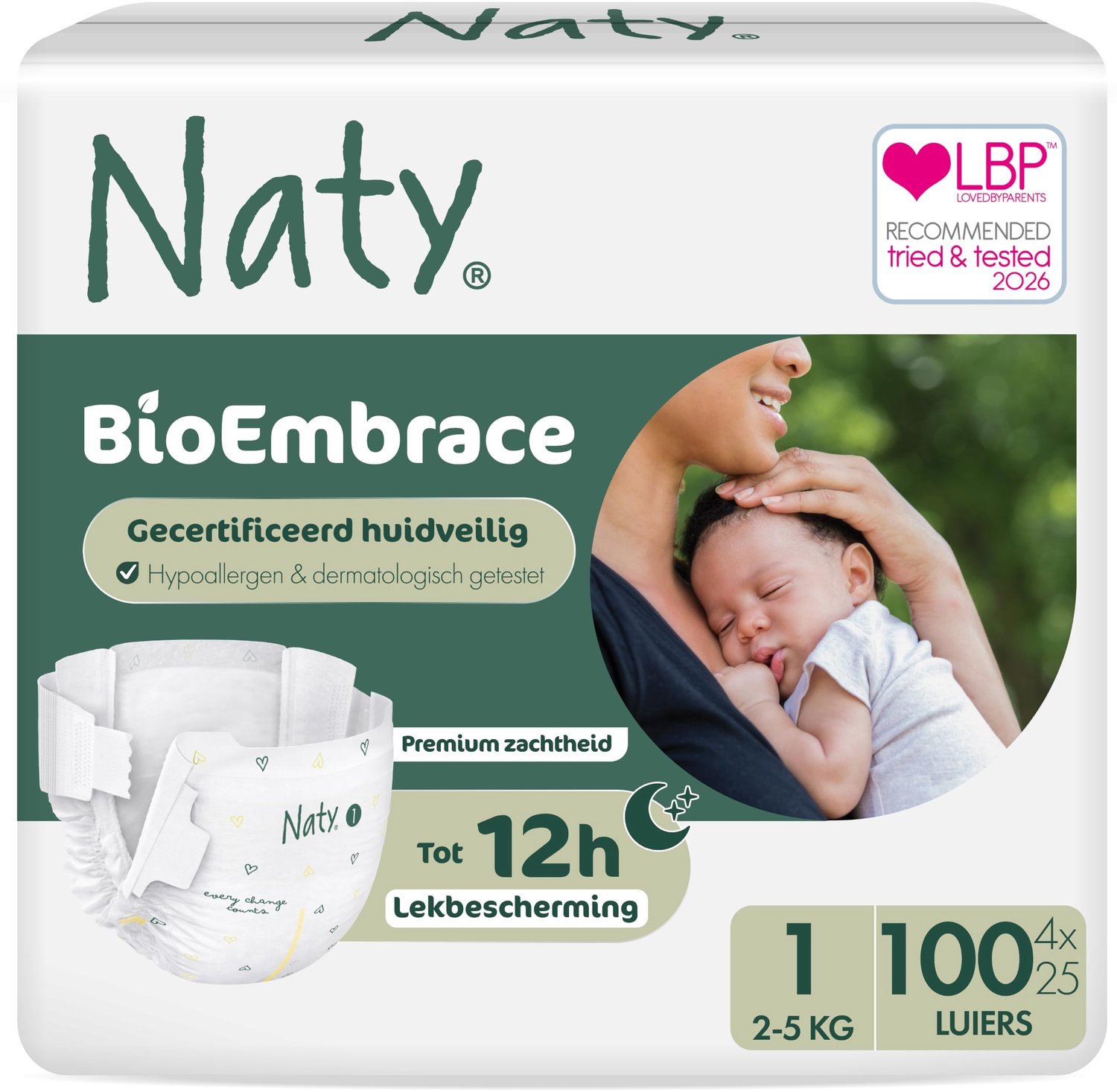 Naty BioEmbrace Baby Luiers voor Pasgeborenen, Maat 1