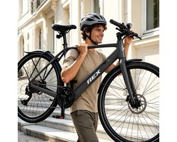 REX 16,5 kg Lichtgewicht Carbon Frame, koolstofvezelframe, 28 Inch Elektrische fietsen, 250W 40 Nm Achterwielmotor, Shimano Deore 10 Versnellingen, 52 cm Wave Frame, Elektrische Stadsfiets, Dames en Heren, Grijs