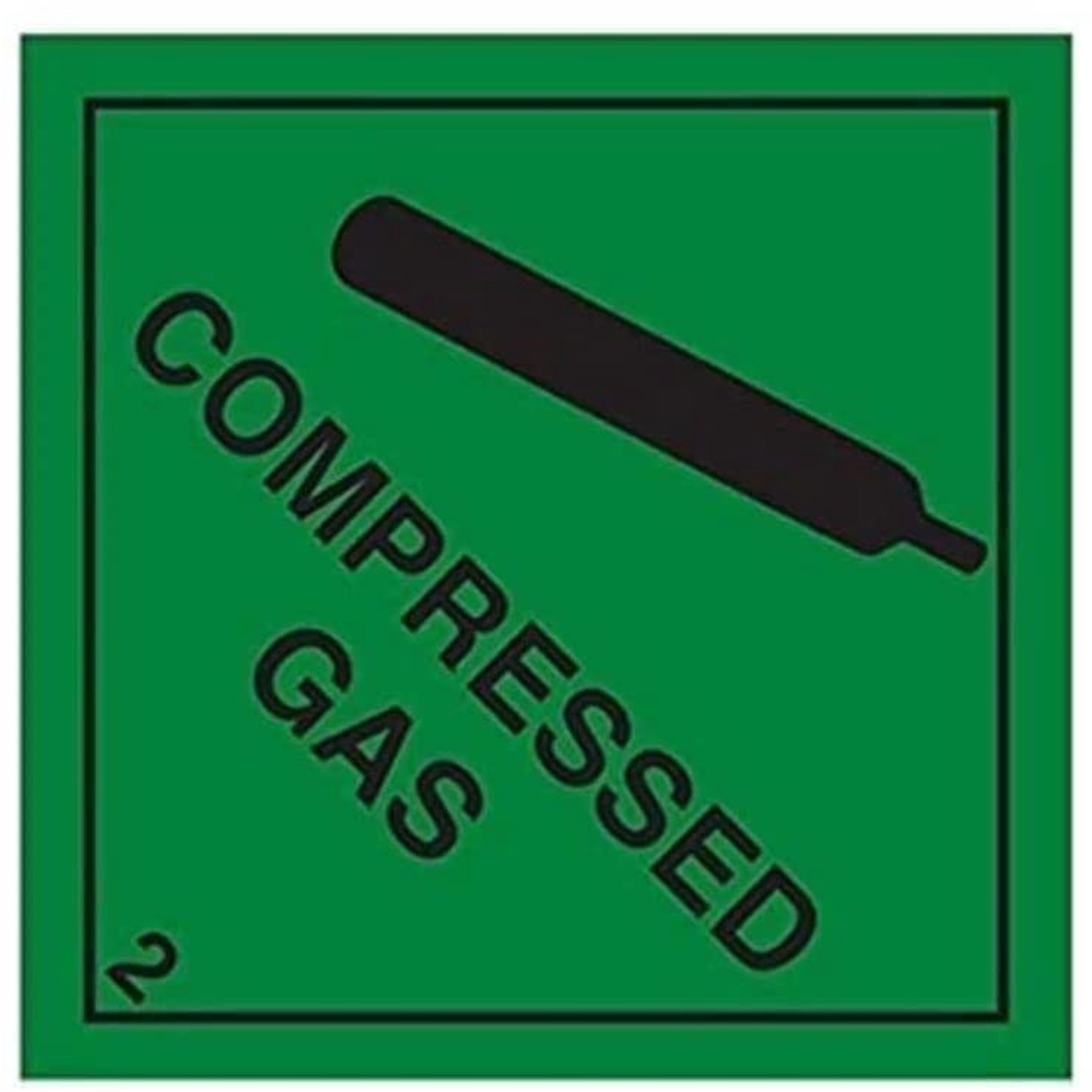 6D009AF-S "Compressed Gas" waarschuwingsbord voor gevaarlijke diamanten, zelfklevend vinyl, vierkant, 100 mm x 100 mm, zwart/groen